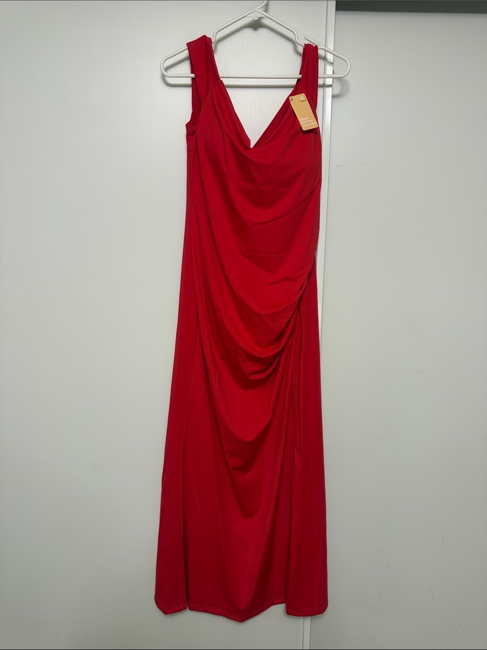 Red Draped Maxi Dress with V-Neck